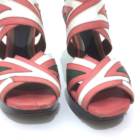 Marni Runway Multi-Color Paneled Leather Platform Sandal Heels - Picture 6 of 17